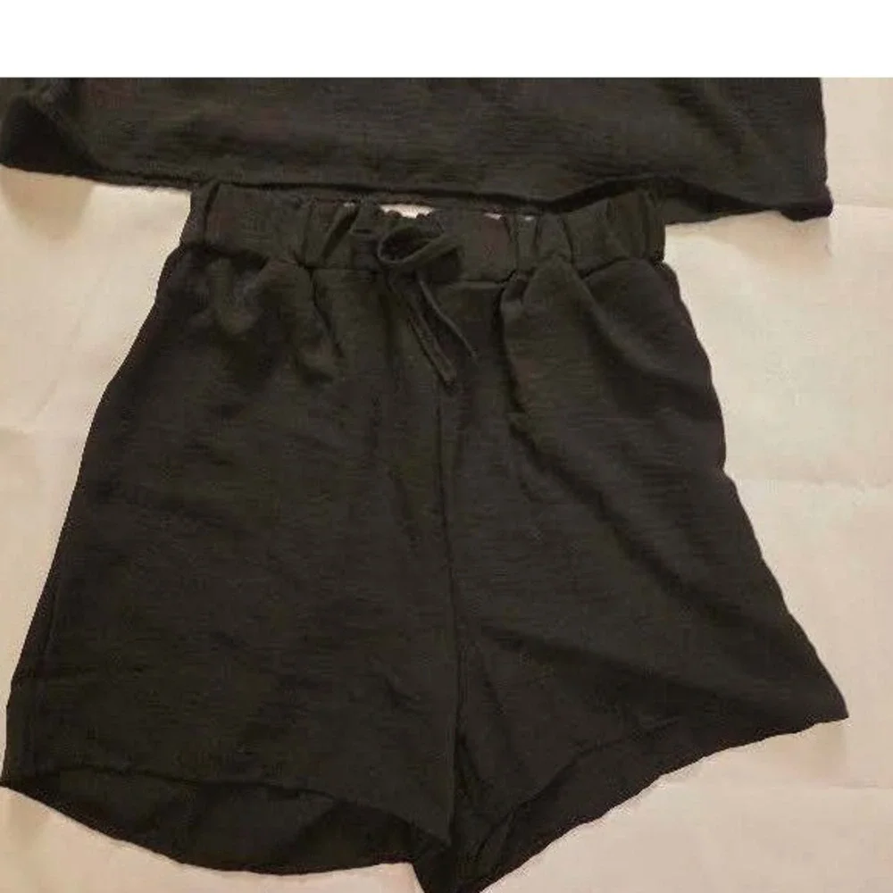 Black Halter Tank Top and Drawstring Shorts Two Piece Set Size S